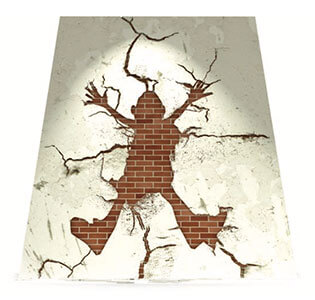 Link to PDF of poster titled Hit a brick wall? We can help. Image of a person hitting a brick wall