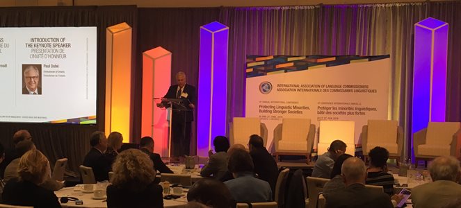 June 26, 2019: Ombudsman Paul Dubé opens the International Association of Language Commissioners’ sixth annual conference, Toronto.