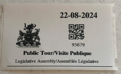 Bilingual version of visitor identification badge, Legislative Assembly of Ontario, issued after our intervention.