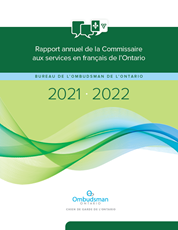 Couverture du rapport annuel 2021-2022 de la Commissaire aux services en français de l’Ontario