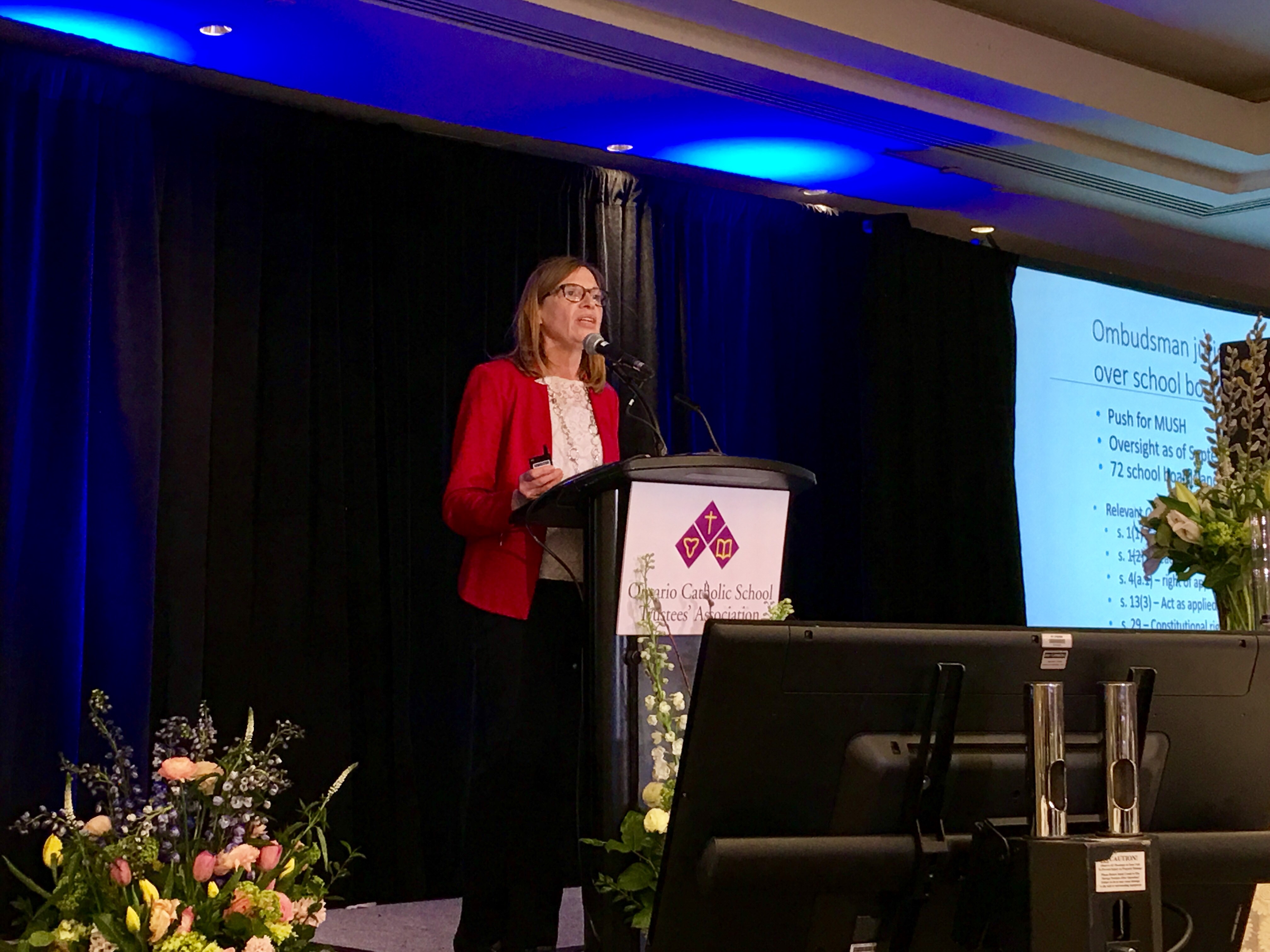 Deputy Ombudsman Barbara Finlay addresses delegates at the Ontario Catholic School Trustees' Association, in Toronto