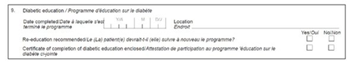Figure 5: Excerpt from the Diabetic Assessment form. A full copy of this form can be found at Appendix F.
