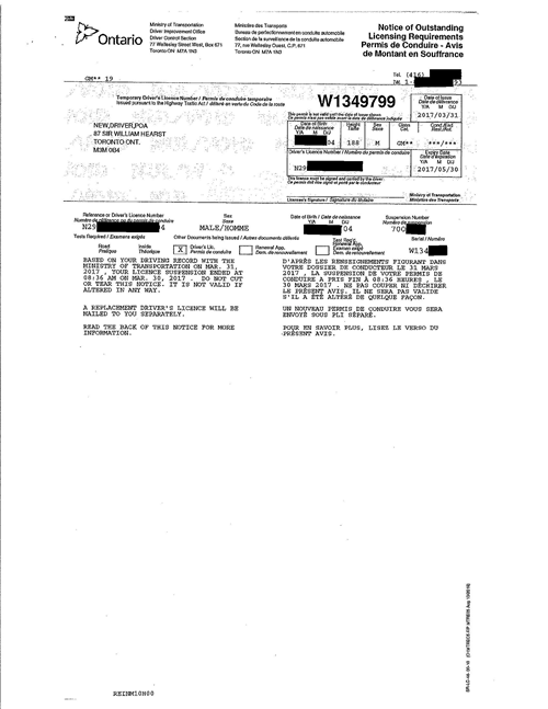 Page 1 of the Notice of Outstanding Licensing Requirements Form