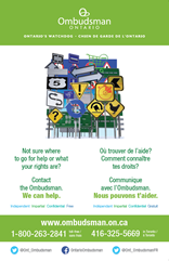 Lien vers le PDF de l'affiche bilingue adressée aux enfants et aux jeunes intitulée "Où trouver de l'aide? Comment connaître tes droits? Communique avec l'Ombudsman. Nous pouvons t'aider."accompagné de l'image de signes pointant dans des directions différentes, créant la confusion