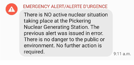 image de la deuxième alerte d'urgence envoyé en anglais le dimanche 12 janvier 2020 à 9 h 11