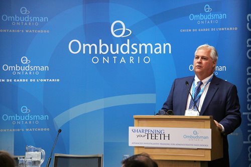 Ombudsman Paul Dubé speaking during an edition of the "Sharpening Your Teeth" training.