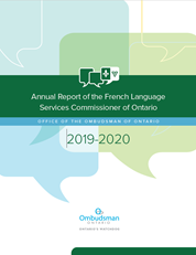 Cover of the French Language Services Commissioner of Ontario 's 2019-2020 Annual report