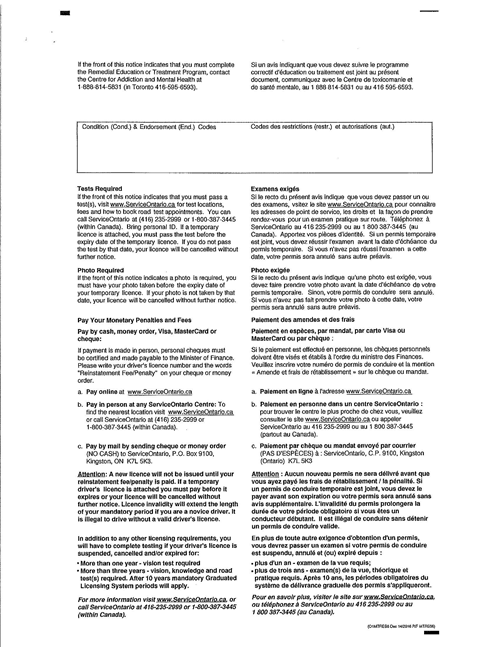 Page 2 of the Notice of Outstanding Licensing Requirements Form