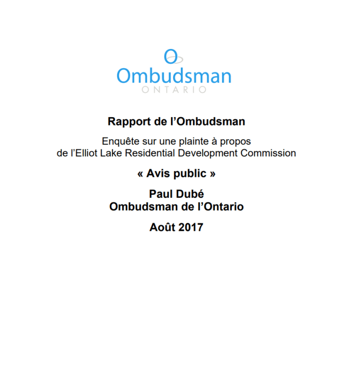 Couverture du rapport, Avis public