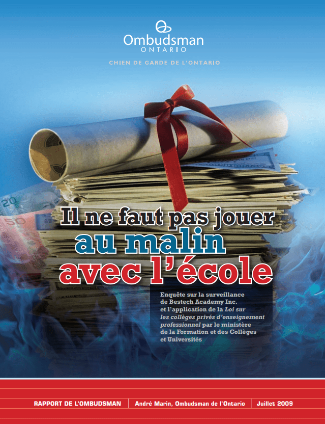 Couverture du rapport, Il ne faut pas jouer au malin avec l'école