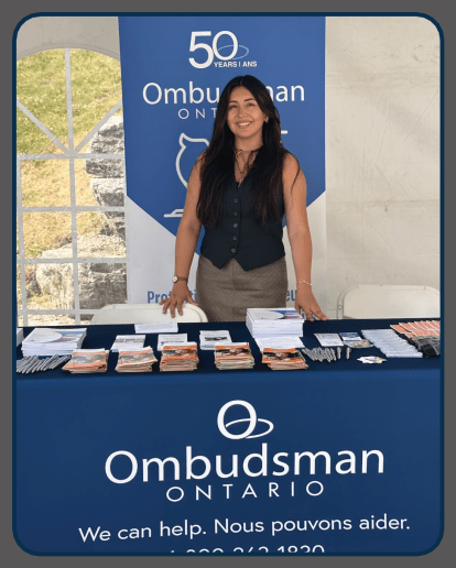 Ombudsman Ontario staff member at our booth at a Chiefs of Ontario event.
