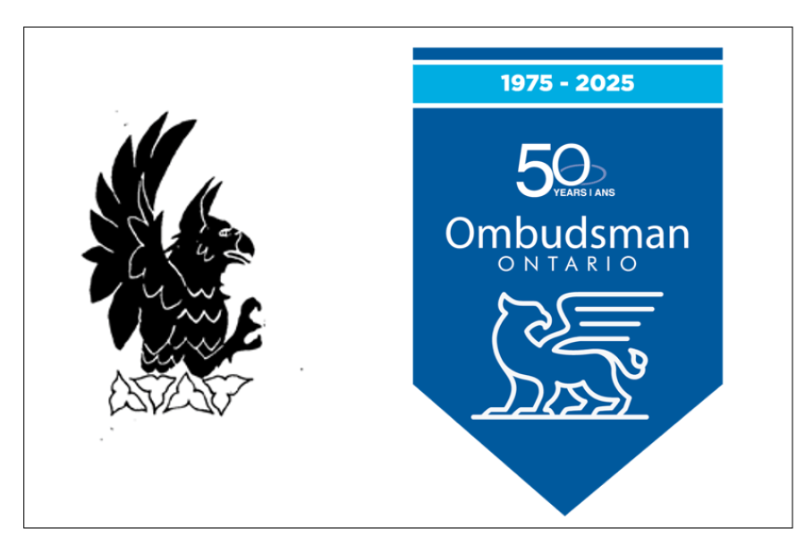 Original gryphon logo and new 50th anniversary logo with re-imagine gryphon